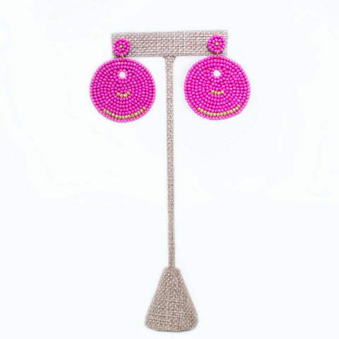 Gold Accented Pink Beaded Earrings